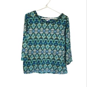 Kim Rogers Pullover Jeweled Neckline Top Women's Large 3/4 Sleeve